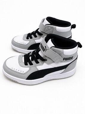 Puma Mid-Top Sneakers in White, Gray & Black